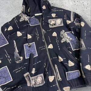 Chaus Sport Gray Zip Up Printed Hoodie Size M